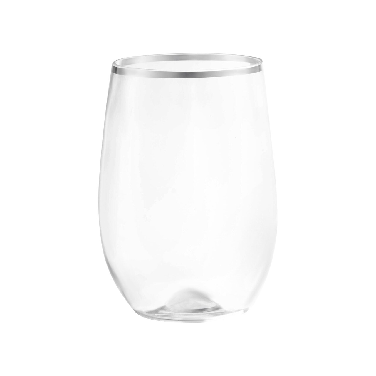 Clear with Silver Elegant Stemless Plastic Wine Glasses - 12 oz. (64 Glasses)